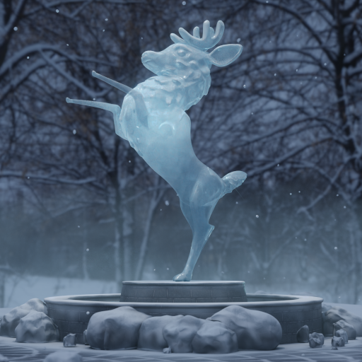 An Ice Sculpture of a Reindeer