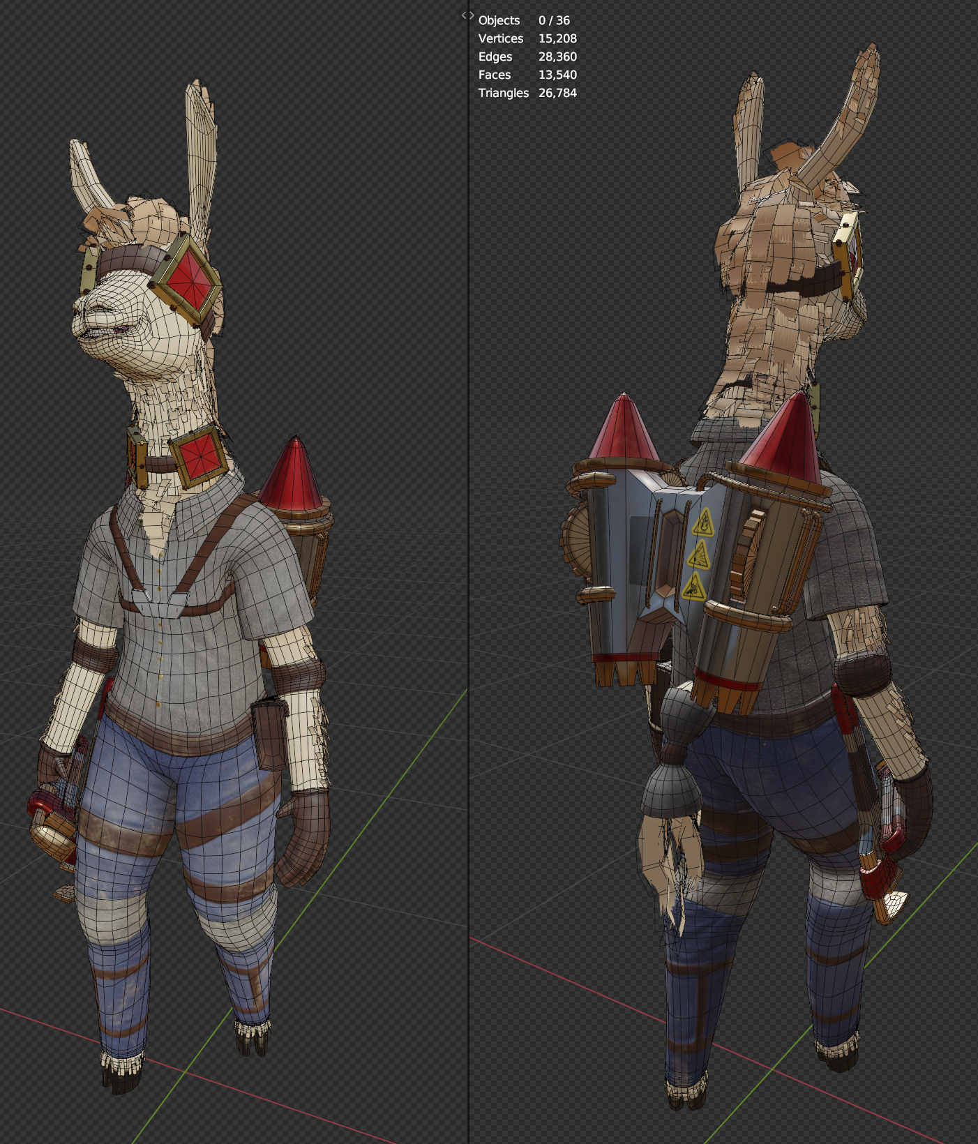 Wireframe of the llama character